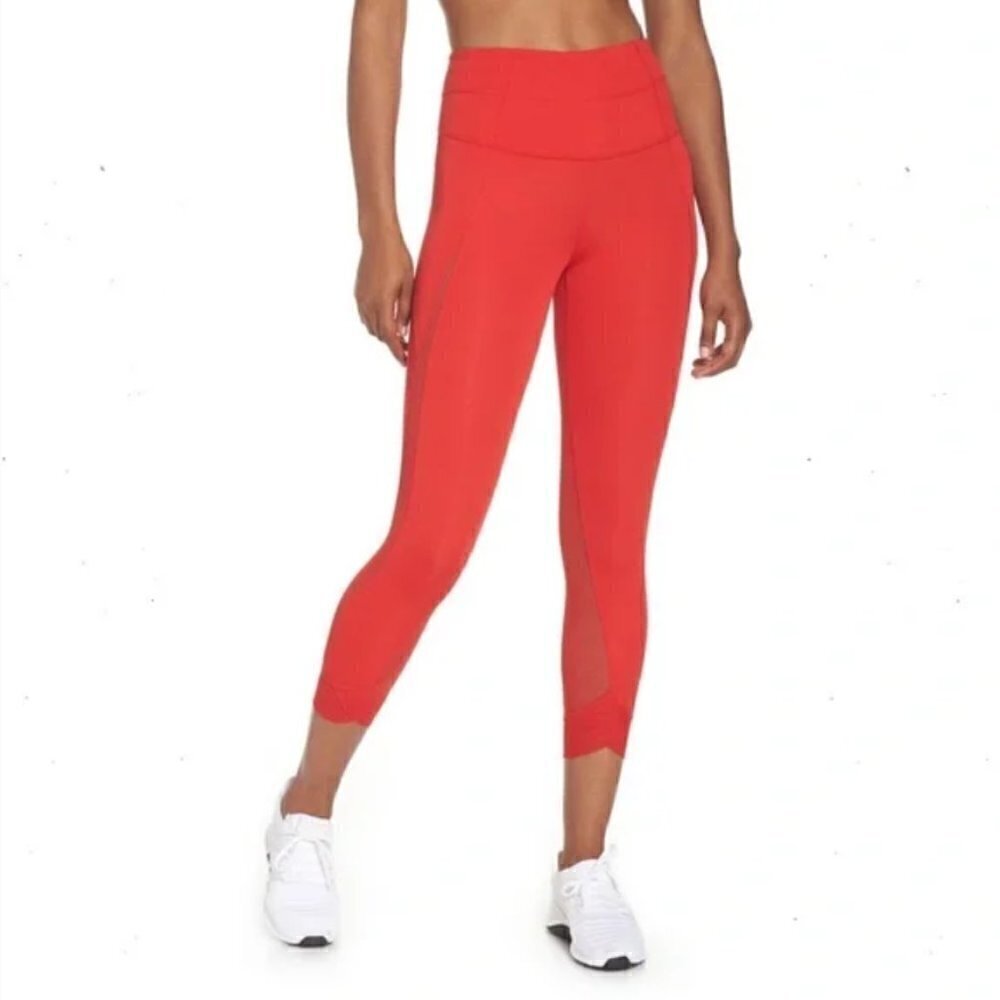 Zella High Waist Crop Red Chinoise Mesh‎ Leggings M